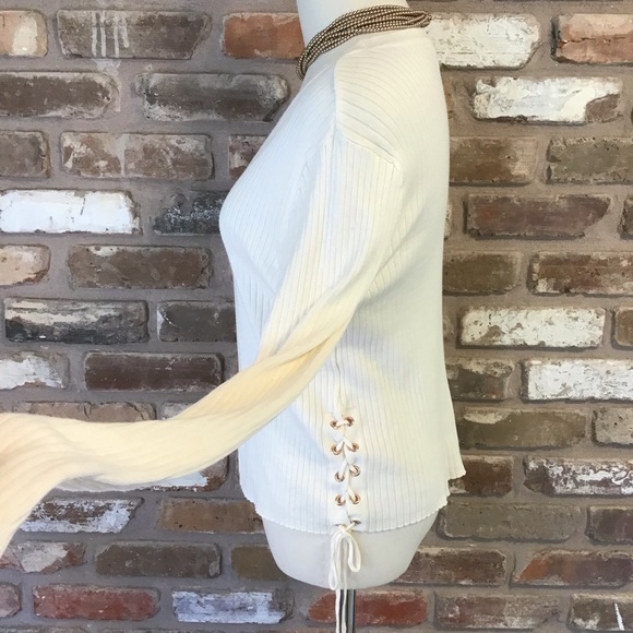 CANDIE’S Women’s Y2K Cream Ribbed Open Front Side Ties Cardigan Sweater XL - Picture 5 of 7